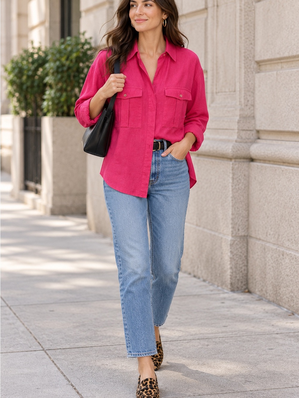 Zara Fuchsia Button-Down Shirt